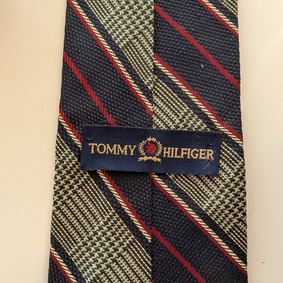 Vintage Tommy Hilfiger Blue, red and cream Striped Silk Tie - Made in USA - Picture 3 of 9